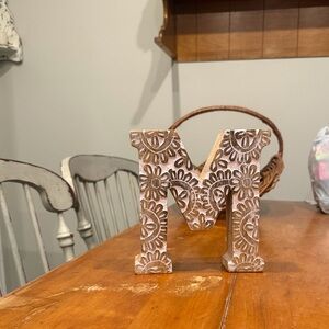 Floral Carved Wooden Letter M Sitter